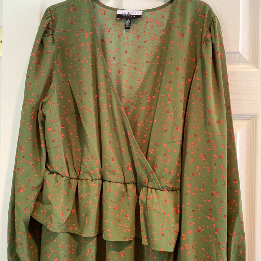 Eloquii Elements Green Patterned Peplum Dress Sz … - image 5